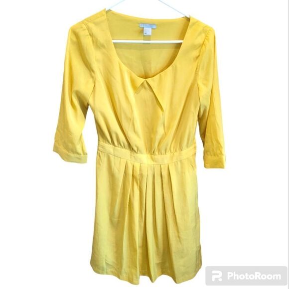 H&M Yellow Women's Pleated Midi Dress Size 6 - Picture 1 of 5